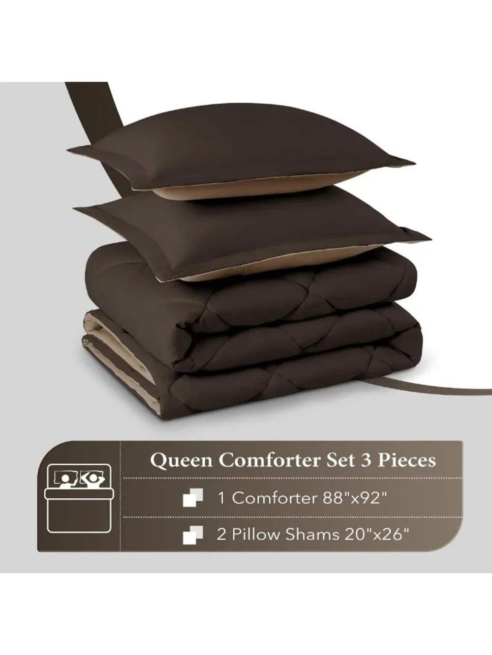 Cozy Brown & Tan Queen Comforter Set - Soft All-Season Bedding, 3 Pieces